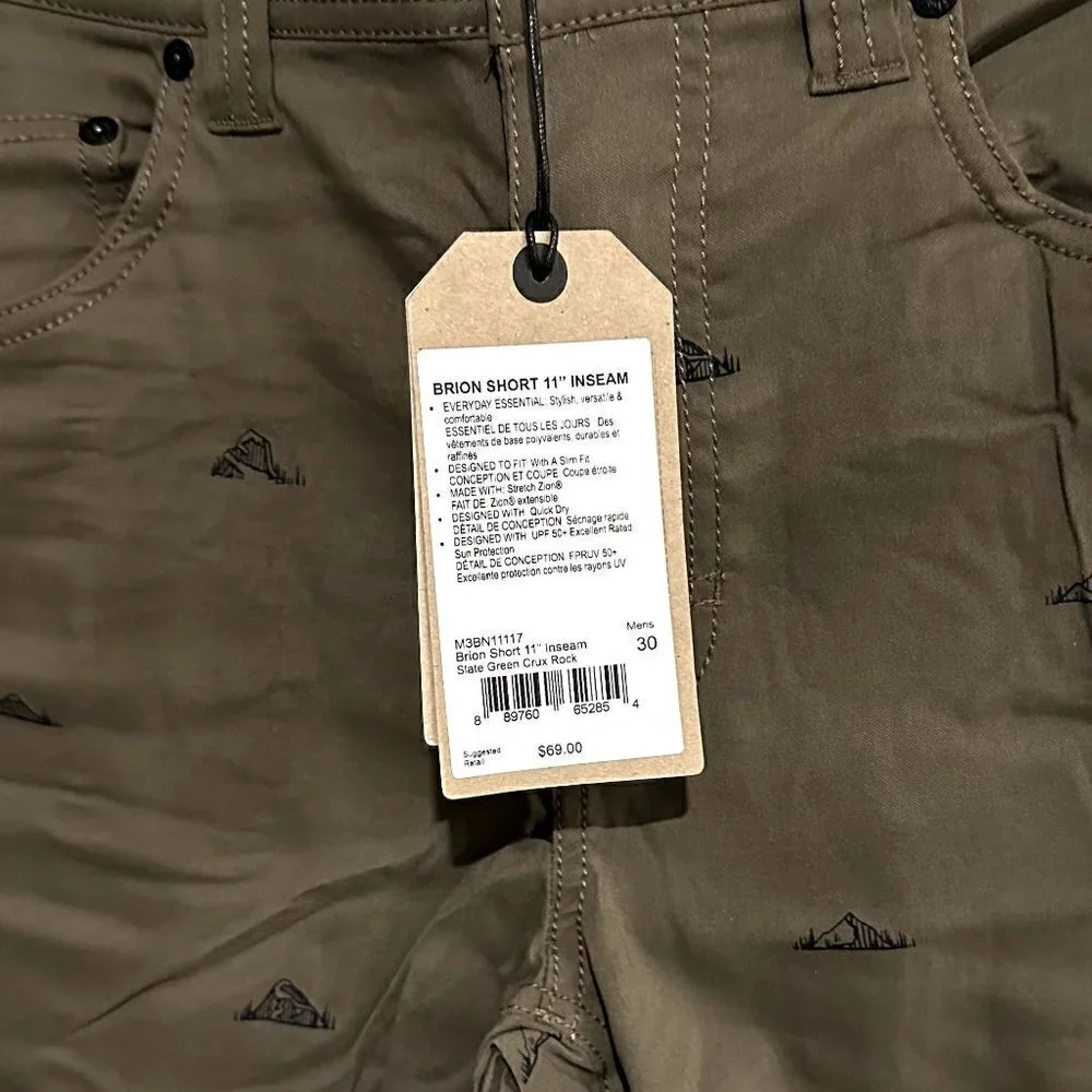 NWT Prana Men's Brion 11 inch Short in Slate Green Crux Rock - Size 30 - Picture 4 of 10